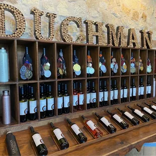 a display of wine bottles