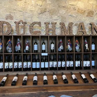 a display of wine bottles