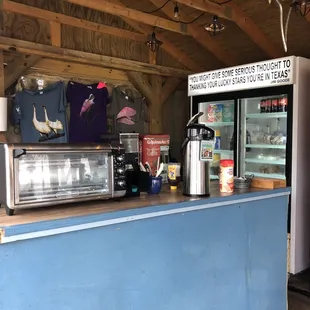 Coffee serving station with sugar, creamer, etc.