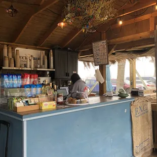 Counter with treats and cappuccino machine
