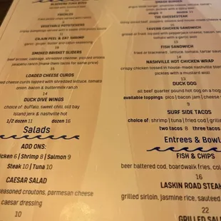 Front side of the menu is food the other side, drinks.