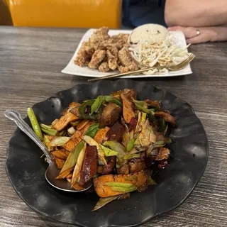 Popcorn Chicken with Rice and Salad