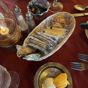 Complimentary crackers and cheese - the white one is house made