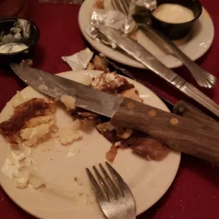 Dirty dishes remained on the table