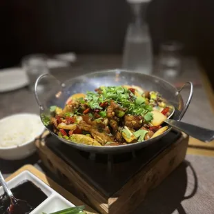 Beef House Spicy Dry Pot with Steak and Vegetables. IG @theburmesemom