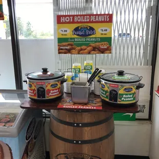 a wooden barrel with food on it