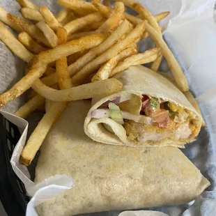 Fire cracker shrimp wrap and fries