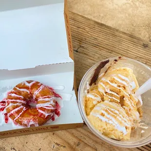Raspberry Fluff Doughnut and S'mores Doughnut Sundae