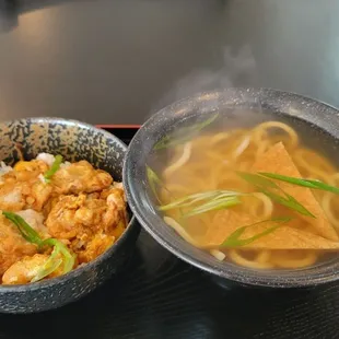 Oyakodon hot udon combination