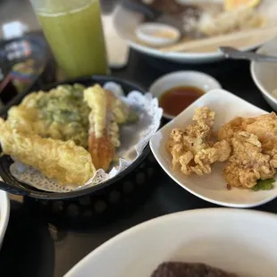 Karaage Chicken, Shrimp Tempura, Veggie Tempura