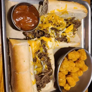 Cheese Steak with Tater Tots!! Delicious!!
