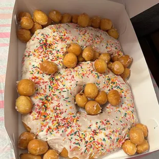 Giant birthday donut with donut holes