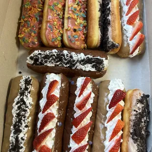 Fruity Pebble, Oreo &amp; Strawberry long John donuts!