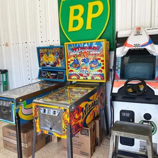a row of pinball machines