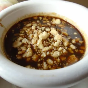Peanut dipping sauce, close-up.