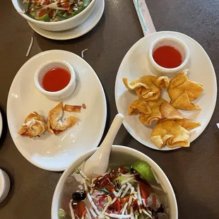 Pho, chicken wontons &amp; cream cheese wontons.