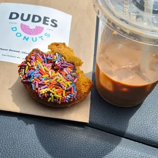 Iced Coffee and Sprinkle Donut