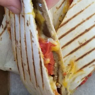 A peek inside the vegetarian quesadilla.