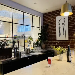 a view of the counter and the bar