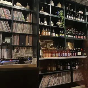 shelves full of vinyl records