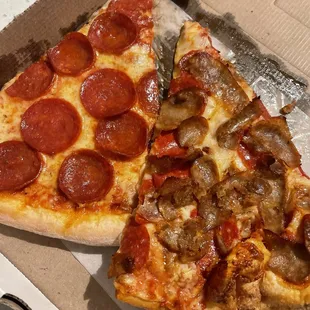 Pepperoni pizza  and Sausage.