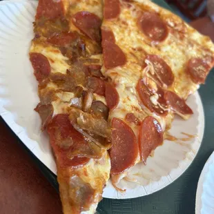 Pepperoni and sausage pizza