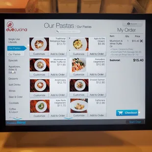 Touchscreen menu ordering system