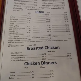 Appetizers, pizza and chicken
