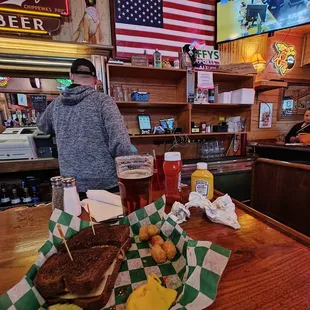Patty Melt, tots, and the flag of the old country.