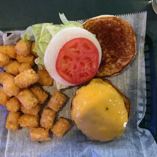 1/3rd lb. burger. Tots are $2 extra.