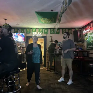 a group of people in a pub