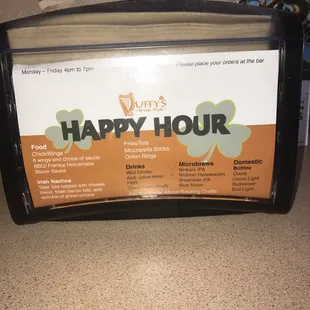 happy hour 4 to 7 Monday through Friday