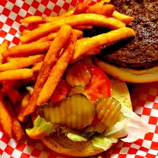 a burger and fries
