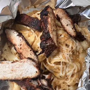 Smoked Alfredo chicken pasta