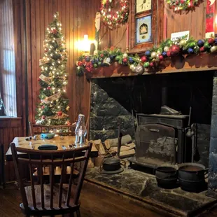 Back room, decorated for the holidays