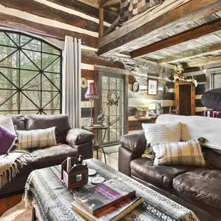 Cabin's warm and inviting living room.