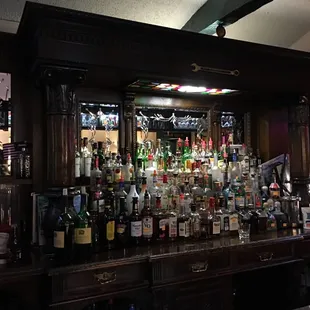 a bar full of liquor bottles