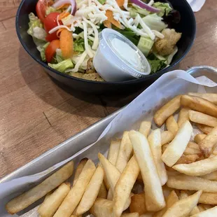 Side Side Garden Salad and French Fries