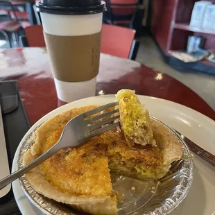 Quiche and pistachio latte