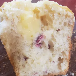 Lemon cranberry half of the muffin!