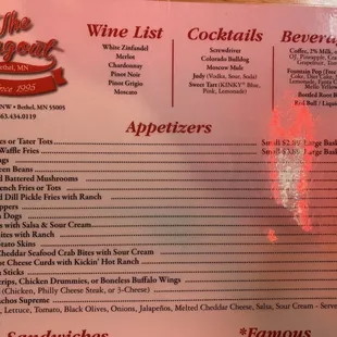 Menu appetizers