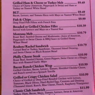 Menu sandwiches, salads &amp; more