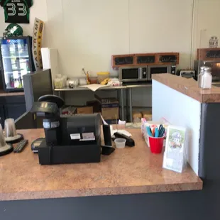 Order area with all the microwave to warm up your sandwiches