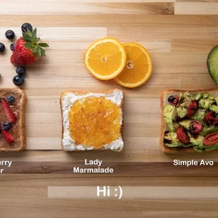 A full menu of toasts, served all Day! Gluten Free Available!