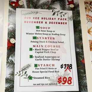 Menus of specials for December 2024