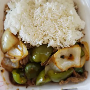 Beef, lots bell pepper, and onion with black bean sauce