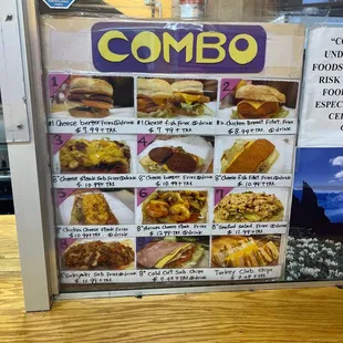 a menu for combo