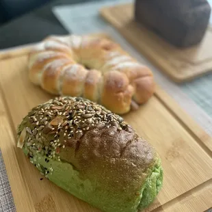 Front to Back: Uji Matcha Bread, Yam Angel Bread and Hades Toast