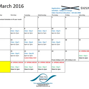2016 Teen Driver Education Class Schedule  DukeCityDriverEducation.org
