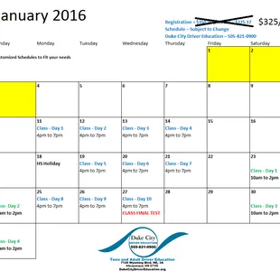 2016 Teen Driver Education Class Schedule  DukeCityDriverEducation.org